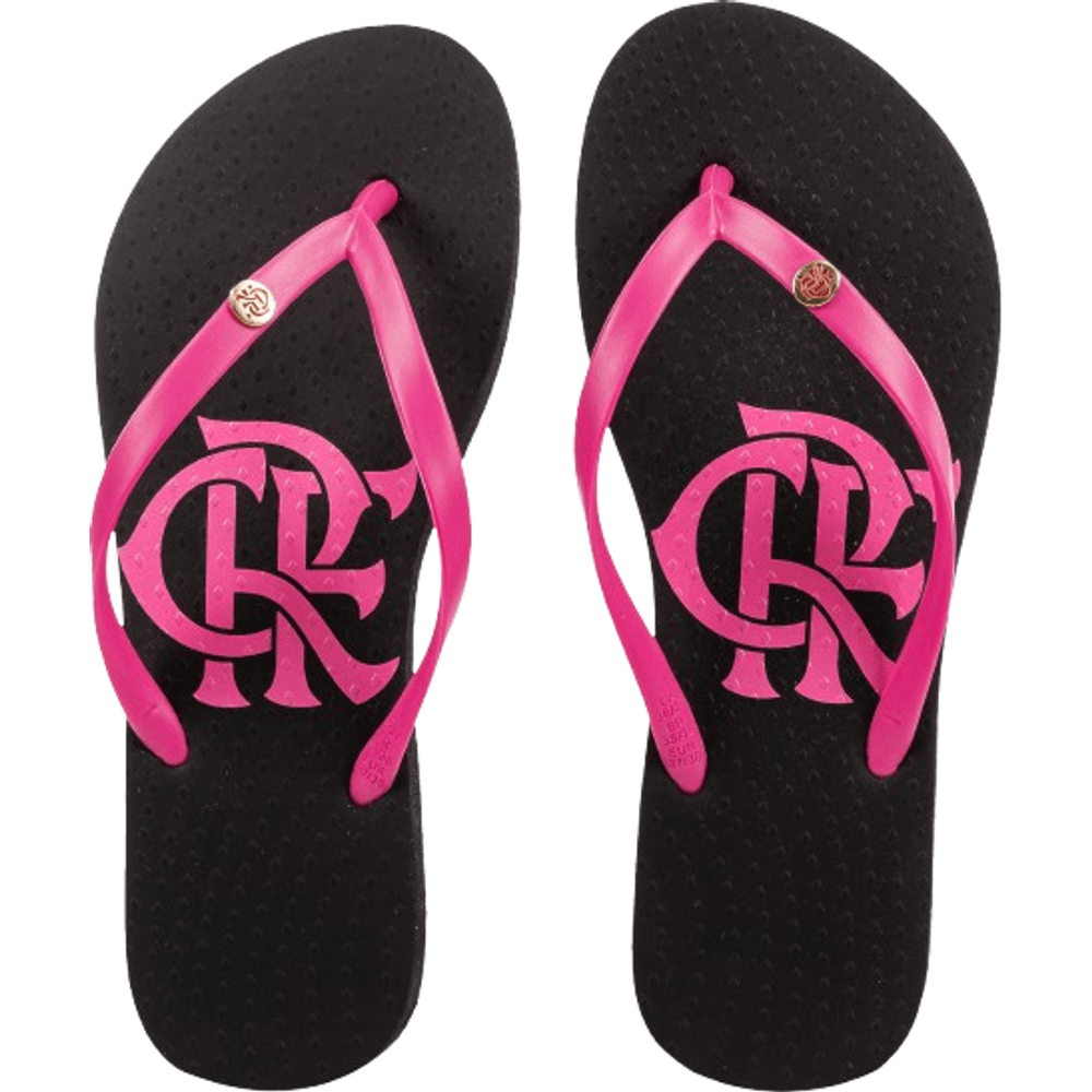Chinelo Flamengo Slim Preto com Tiras Rosas