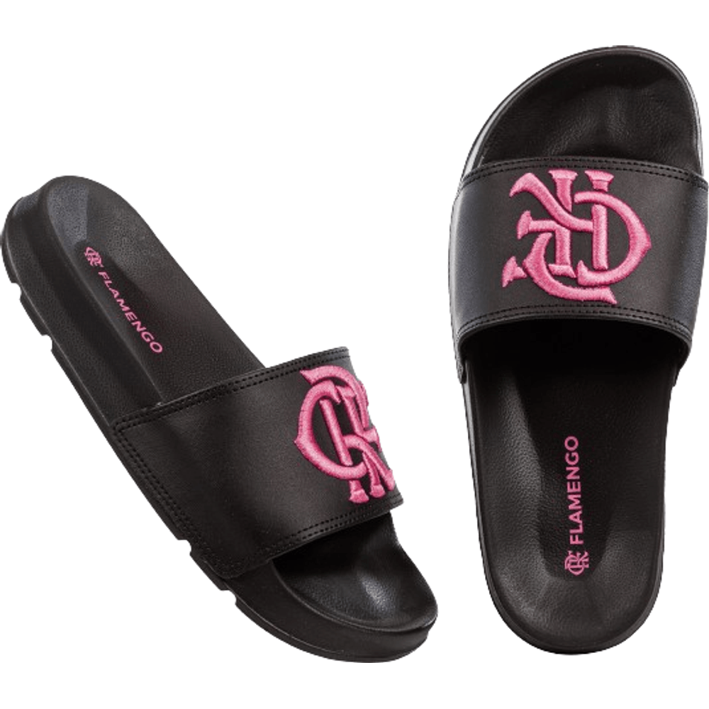 Chinelo Flamengo Slide CRF Bold Bordado Preto/Rosa